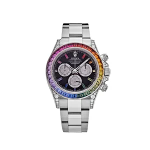 Rolex Daytona Black Diamond Multi-Colored Gem Sapphire Rainbow White Gold 116599RBOW