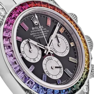 Rolex Daytona Black Diamond Multi-Colored Gem Sapphire Rainbow White Gold 116599RBOW