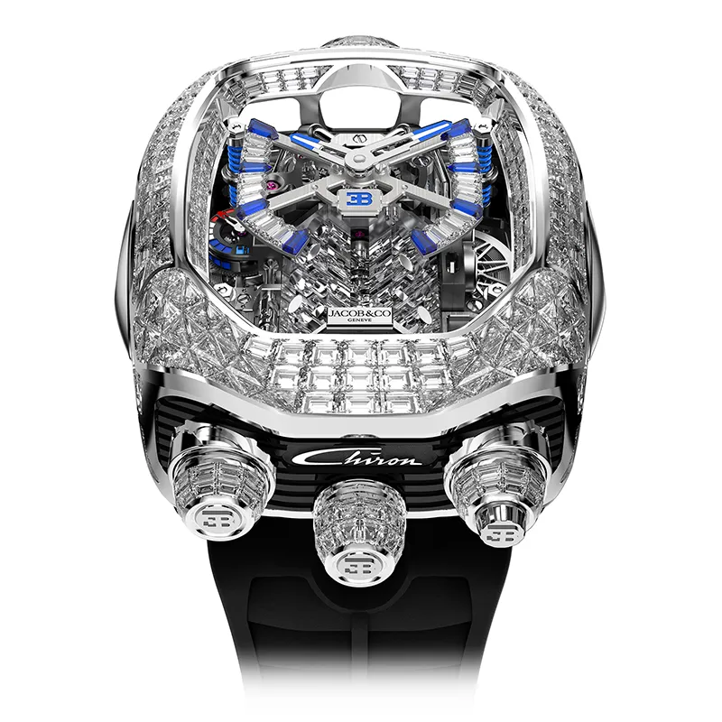 Stunning Bugatti Chiron Tourbillon Baguette White Gold on Strap Jacob & Co. 18k 1 Bugatti Chiron Tourbillon Baguette White Gold on Strap Jacob & Co.