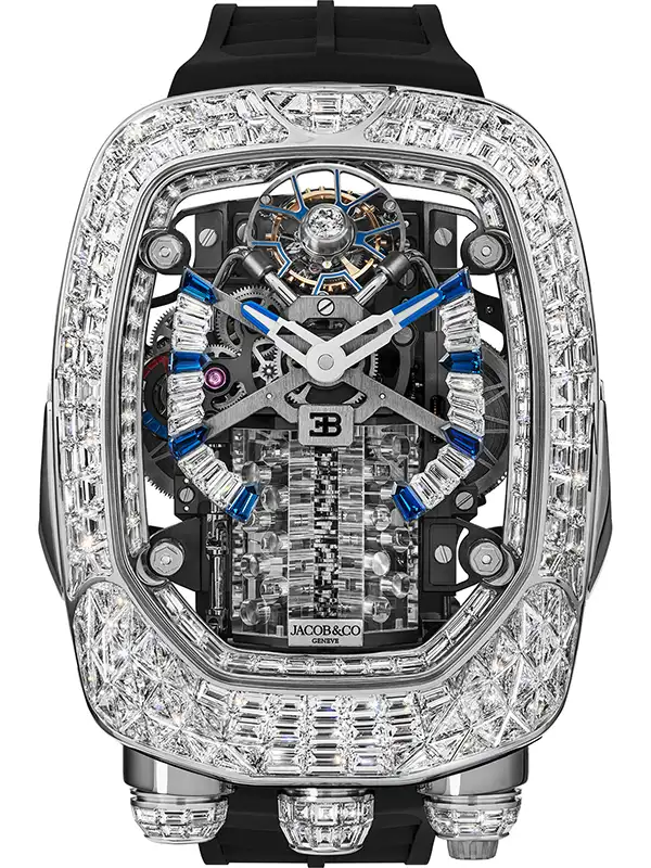 Stunning Bugatti Chiron Tourbillon Baguette White Gold on Strap Jacob & Co. 18k 4 Bugatti Chiron Tourbillon Baguette White Gold on Strap Jacob & Co.