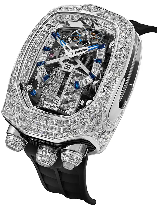 Stunning Bugatti Chiron Tourbillon Baguette White Gold on Strap Jacob & Co. 18k 5 Bugatti Chiron Tourbillon Baguette White Gold on Strap Jacob & Co.
