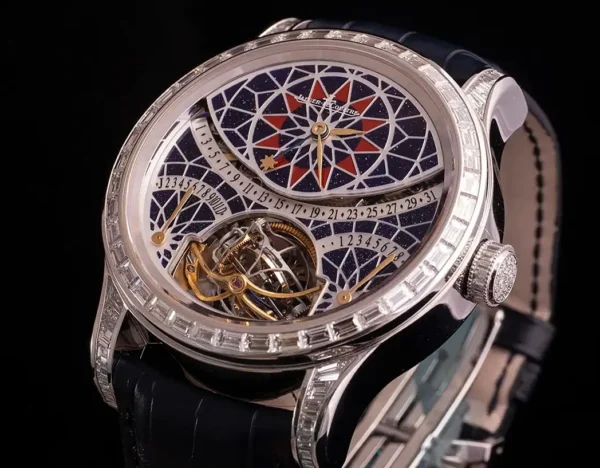 Jaeger-LeCoultre Calibre 177 Master Gyrotourbillon 1 6006406 Blue Aventurine Diamond Bezel Platinum Leather 43mm Manual-Winding BRAND NEW