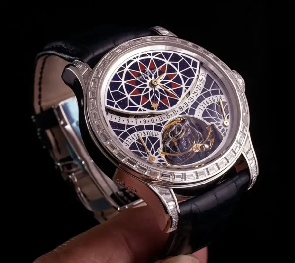 Jaeger-LeCoultre Calibre 177 Master Gyrotourbillon 1 6006406 Blue Aventurine Diamond Bezel Platinum Leather 43mm Manual-Winding BRAND NEW