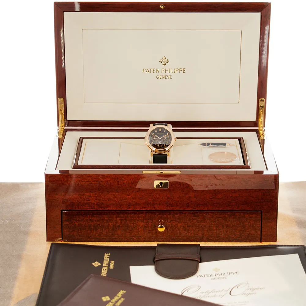 Luxury Patek Philippe 5074R-001 Grand Complications 3 Patek Philippe 5074R-001 Grand Complications Day-Date Annual Calendar Moon Phase 42mm Black Arabic Rose Gold Automatic BRAND NEW