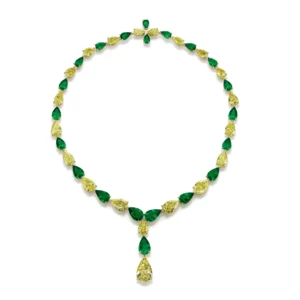 95.29 Carat Vivid Green Emerald and Fancy Yellow Natural Diamond Drop Necklace 6 95.29 Carat Vivid Green Emerald and Fancy Yellow Natural Diamond Drop Necklace