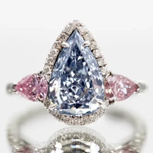 Scarselli 2.44 Carat Fancy Intense Blue and .71 Carat Fancy Pink Brilliant Natural Diamond Engagement Ring