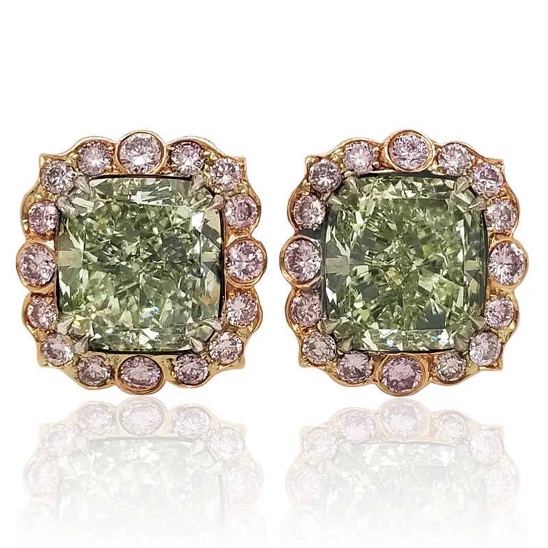 3 Carat Each Fancy Intense Yellow-Green Diamond Earrings 1 3 Carat Each Fancy Intense Yellow-Green Diamond Earrings