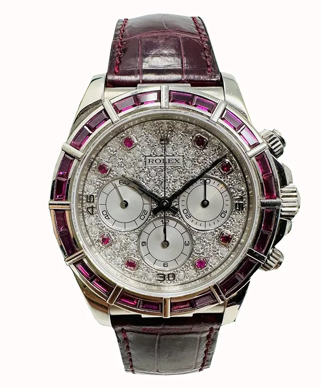 Rolex Daytona 16589 Zenith Ruby Bezel & Pave Diamond Dial 4 Rolex Daytona 16589 Zenith Ruby Bezel & Pave Diamond Dial