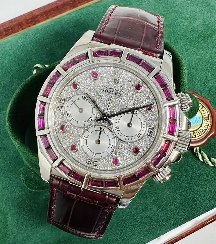 Rolex Daytona 16589 Zenith Ruby Bezel & Pave Diamond Dial 7 Rolex Daytona 16589 Zenith Ruby Bezel & Pave Diamond Dial