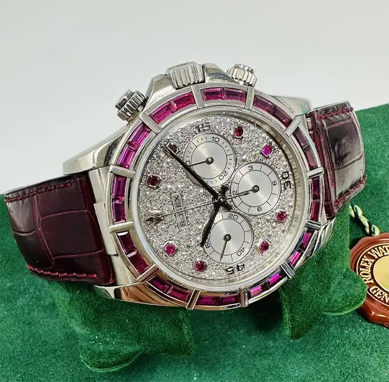 Rolex Daytona 16589 Zenith Ruby Bezel & Pave Diamond Dial 8 Rolex Daytona 16589 Zenith Ruby Bezel & Pave Diamond Dial