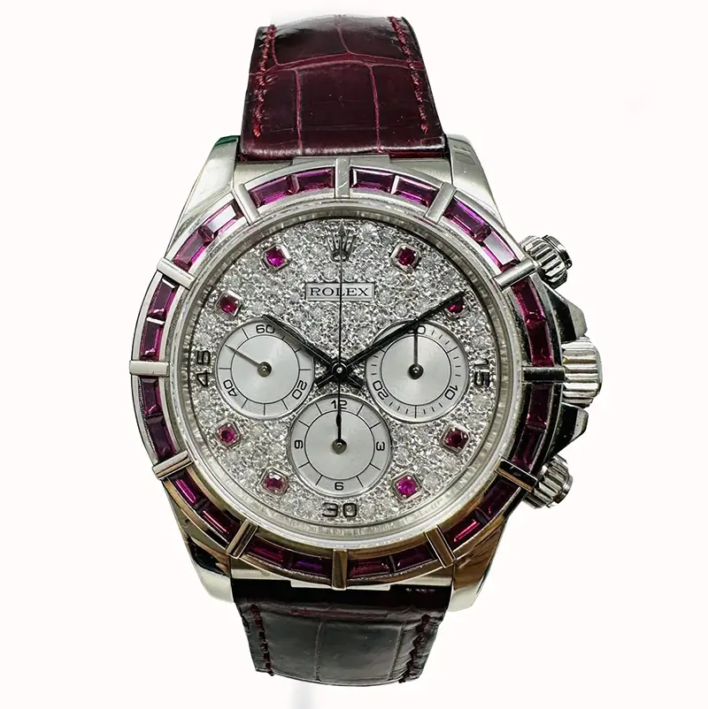 Rolex Daytona 16589 Zenith Ruby Bezel & Pave Diamond Dial 11 Rolex Daytona 16589 Zenith Ruby Bezel & Pave Diamond Dial
