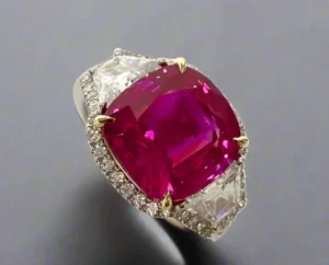 Kaeli 7.16 Carats No Heat Cushion Cut Ruby Gemstone Ring in Platinum