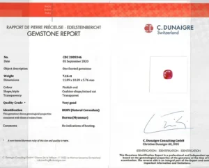 Kaeli 7.16 Carats No Heat Cushion Cut Ruby Gemstone Ring in Platinum