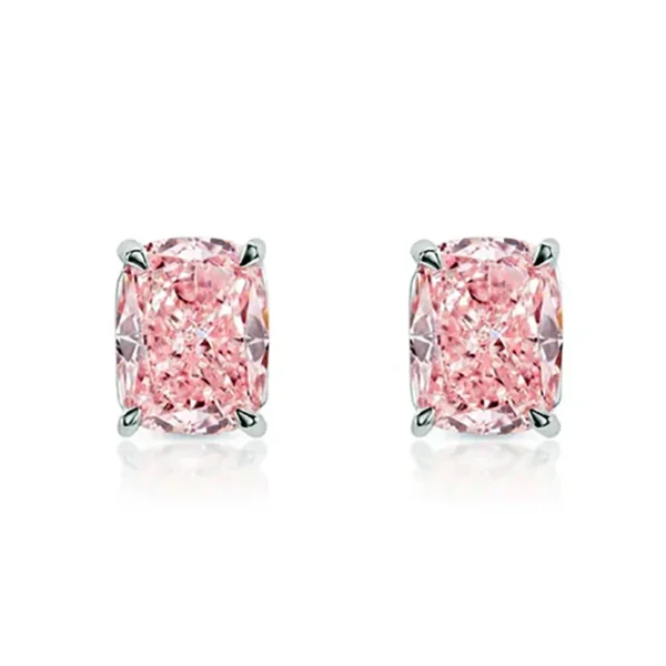 Haisley 5 Carat VVS1 Fancy Vivid Pink Cushion Cut Diamond Stud Earrings in 14k White Gold. GIA Certified
