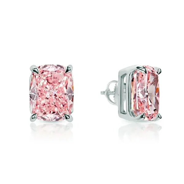 Haisley 5 Carat VVS1 Fancy Vivid Pink Cushion Cut Diamond Stud Earrings in 14k White Gold. GIA Certified