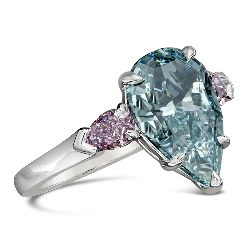 Exquisite 3.68 Carat Pear Blue Diamond Engagement Ring Platinum 29 3.68 Carat Pear Blue Diamond Engagement Ring Platinum