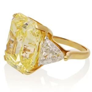 26.19 Carat Radiant Cut Fancy Vivid Yellow Diamond Ring Platinum & Gold