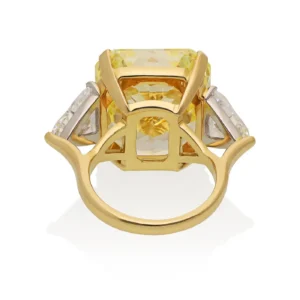 26.19 Carat Radiant Cut Fancy Vivid Yellow Diamond Ring Platinum & Gold