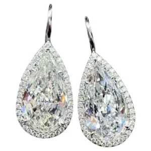 GIA 20 Carat Pear Diamond Earrings Platinum & Gold