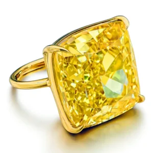 GIA 30.04 Ct Fancy Vivid Yellow Cushion Diamond Ring