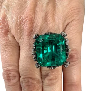 Stunning AGL 37.53 Carat No Oil Emerald and Diamond Ring 13 AGL 37.53 Carat No Oil Emerald and Diamond Ring