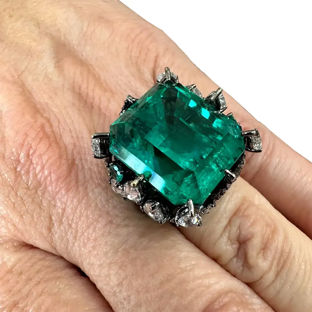 Stunning AGL 37.53 Carat No Oil Emerald and Diamond Ring 6 AGL 37.53 Carat No Oil Emerald and Diamond Ring