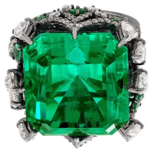Stunning AGL 37.53 Carat No Oil Emerald and Diamond Ring 10 AGL 37.53 Carat No Oil Emerald and Diamond Ring