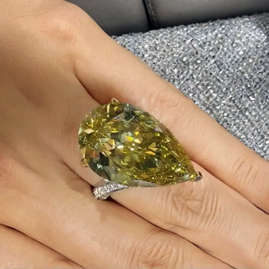 Rare GIA Yellow Diamond Pear Ring 25.33ct 18K Gold 4 GIA Yellow Diamond Pear Ring 25.33ct 18K Gold